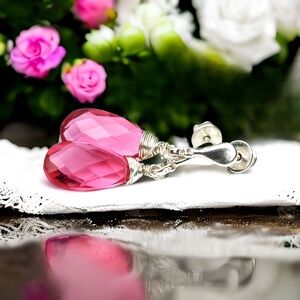 New Handmade Rubellite Pink Tourmaline Earrings Sterling Silver Nickel Free